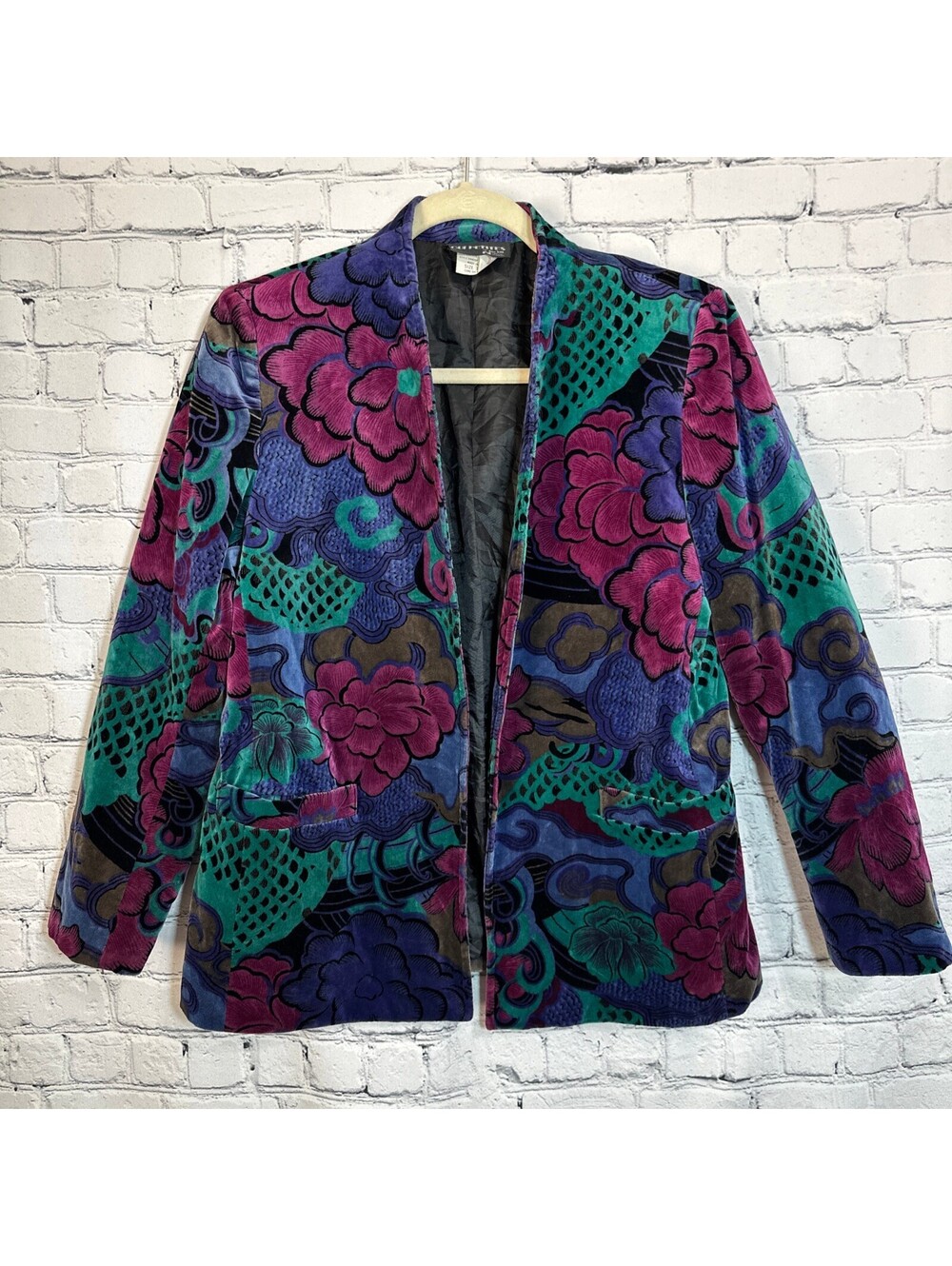 Vintage 90's Oui Petites TanJay Velvet Floral Burnout Blazer Jacket 10